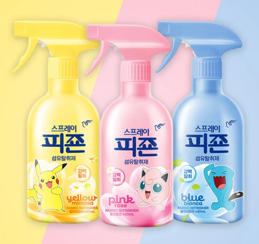 [토스쇼핑] 하루특가) 피죤 스프레이 섬유탈취제3개, 핑크로즈 430ml 1개 + 옐로미모사 430ml 1개 + 블루비앙카 430ml 1개, 3개