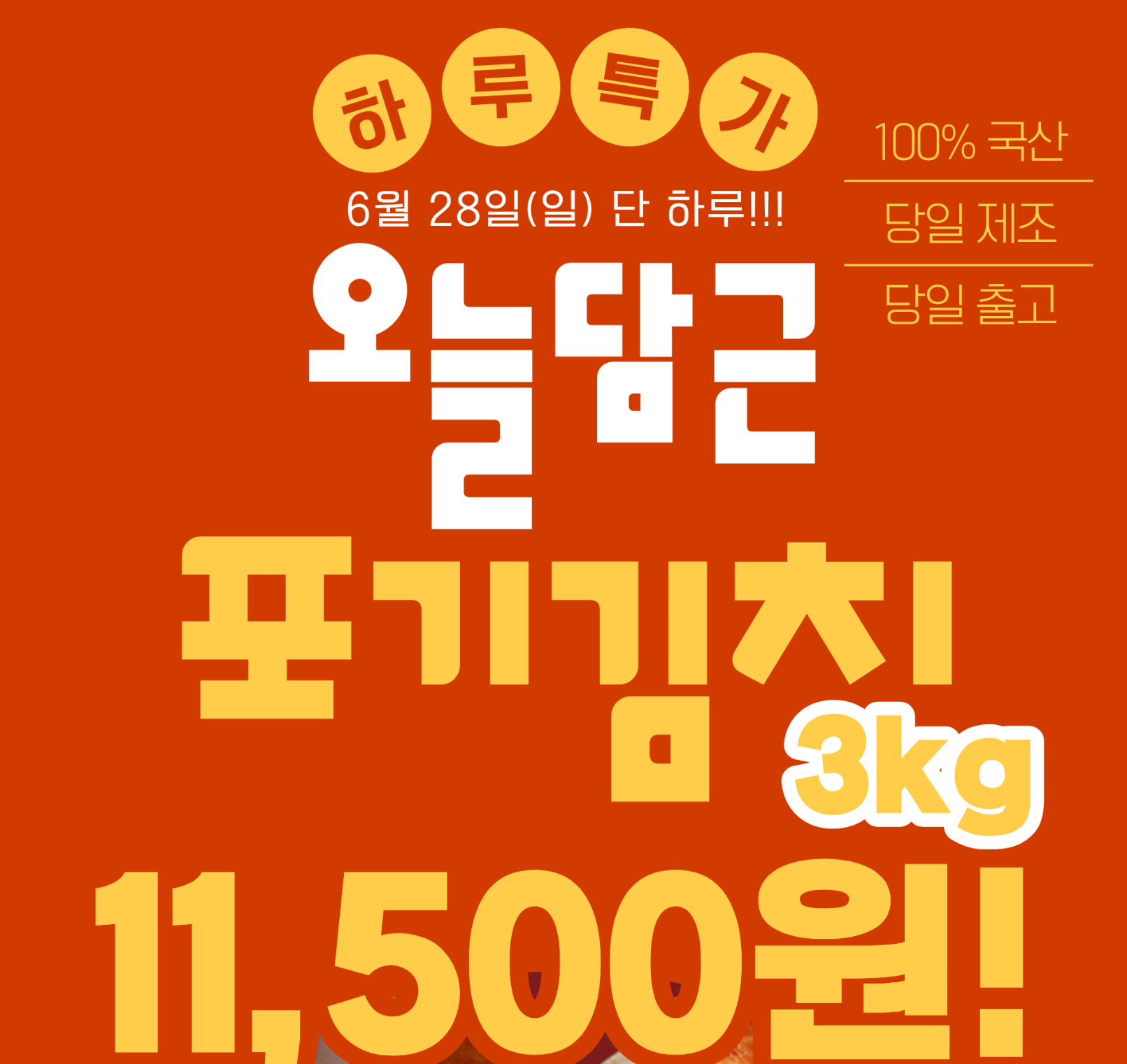 [토스쇼핑] 하루특가)남다른농수산 전라도 포기배추김치, 3kg, 1박스