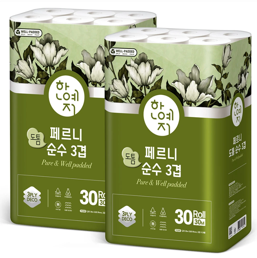 하루특가) 한예지 페르니 도톰 순수 3겹, 30m, 30롤입, 2개