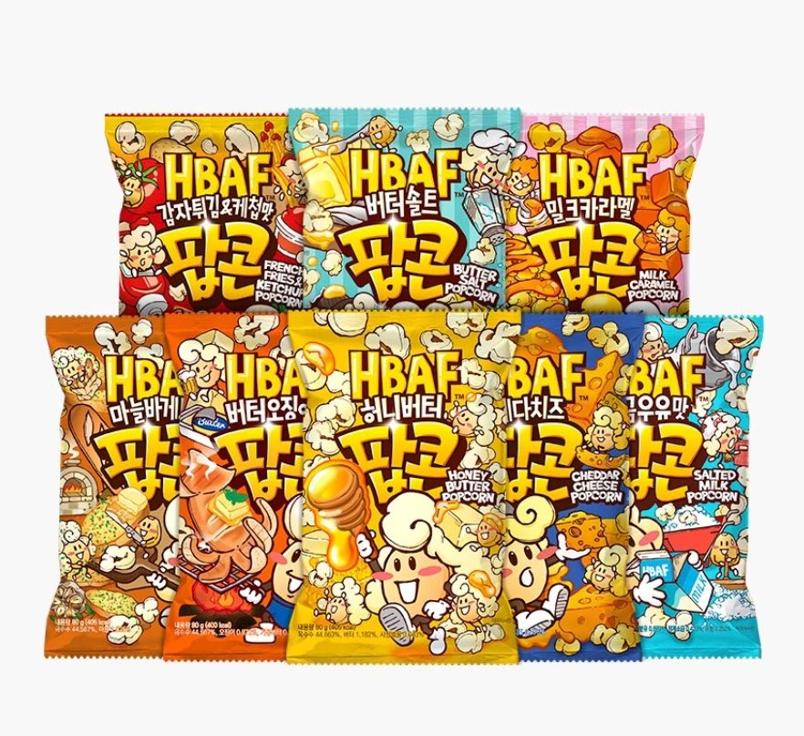 간식이벤트) HBAF 팝콘 맛보기 세트, 8종, 1세트