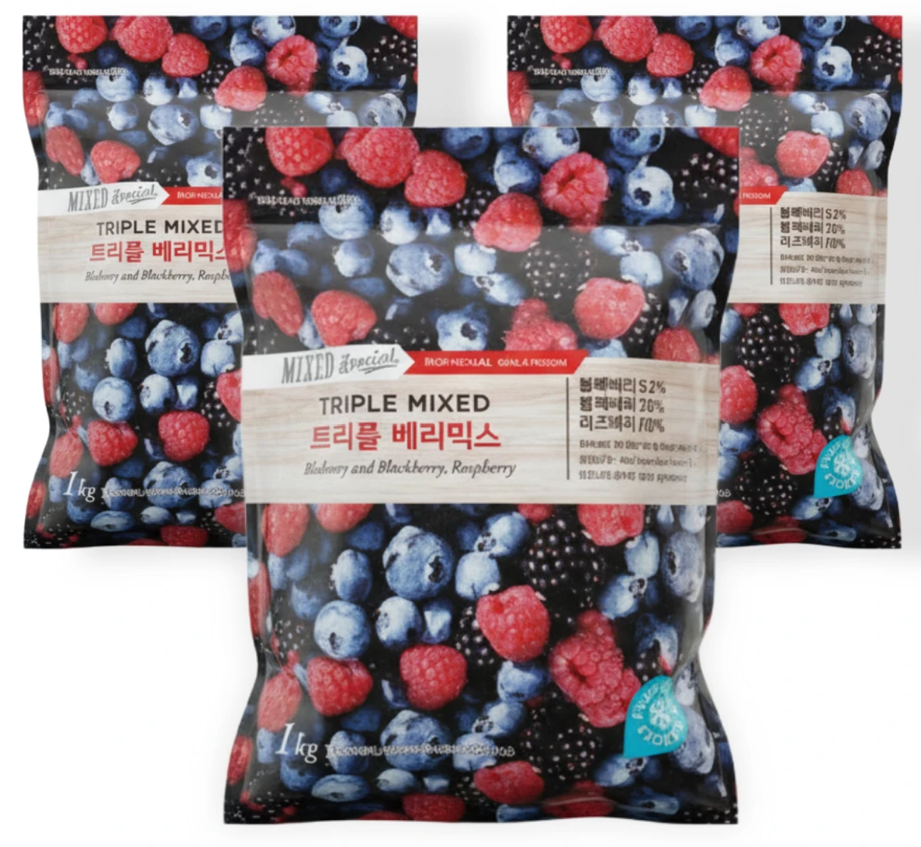 00시종료)애슐리 냉동 트리플 베리믹스, 칠레산, 1kg, 3봉