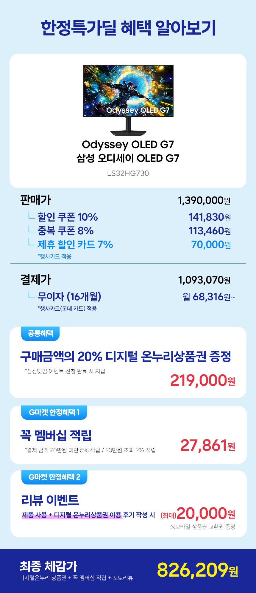[지마켓] 오디세이 OLED G7 S32HG730 체감가 82만