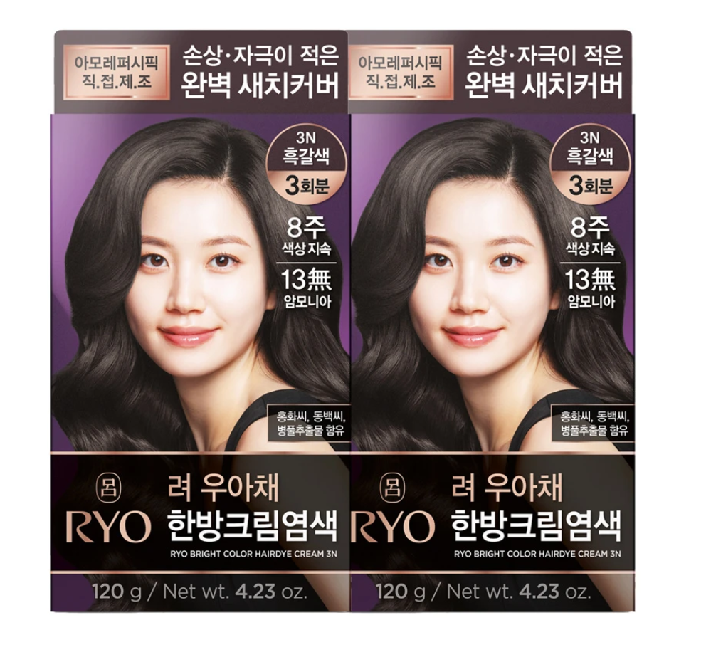 00시종료) 려 우아채 한방크림염색, 흑갈색3N, 120g, 2개