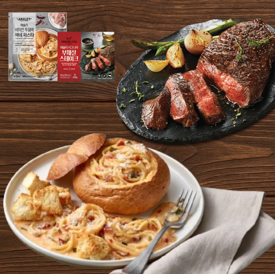 토스pick) 애슐리 베이컨 투움바 빠네 파스타, 600g, 1개 + 애슐리 부채살 스테이크, 200g, 1개